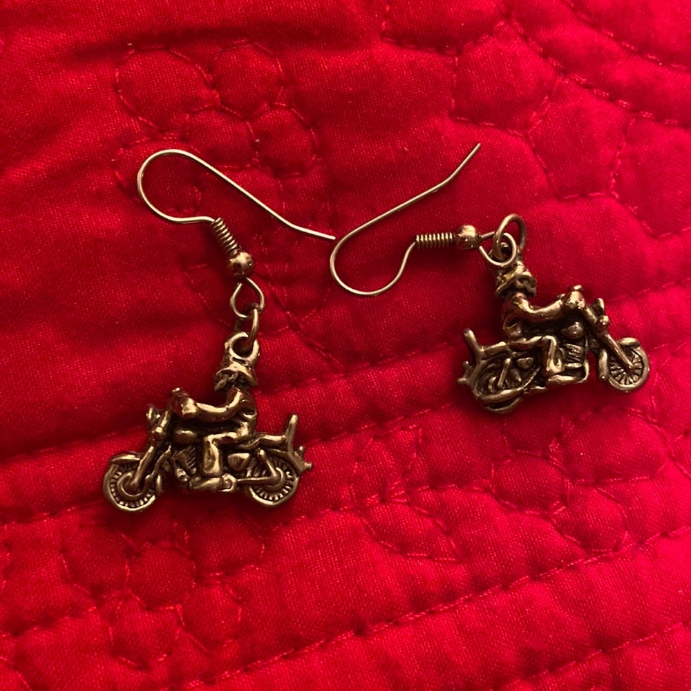 Silver motor cycle earrings